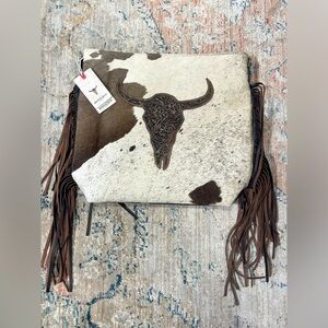 American Bison Fringe Leather Bag with Skull